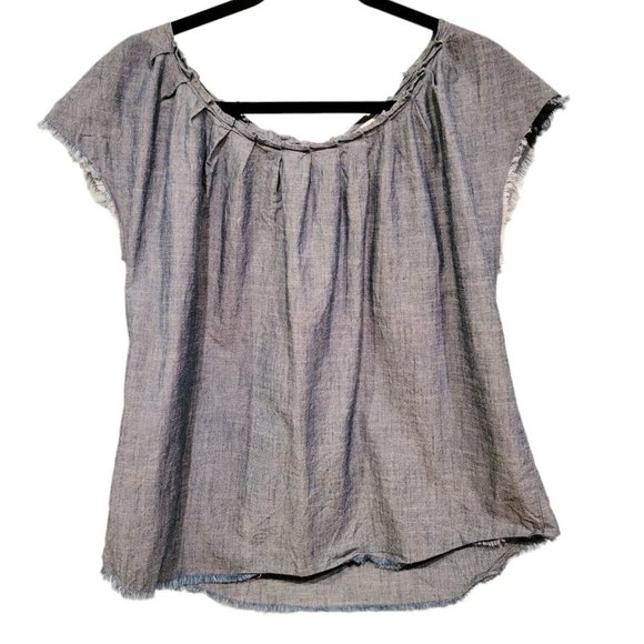 Lauren Conrad Tops - Lauren Conrad Jean Frayed Distressed Blouse Neck Tie High/Low sz(L)
